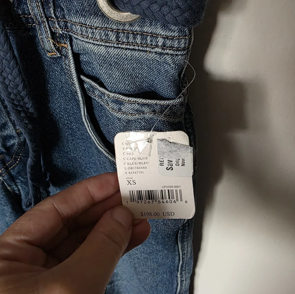 FREE PEOPLE EDISON WIDE LEG COVERALL OVERALL BLUE JEANS SIZE XS‎ - Picture 7 of 11